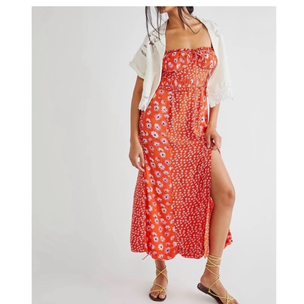 Free People Milkmaid Vibrant Floral Midi Dress Tigerlilly